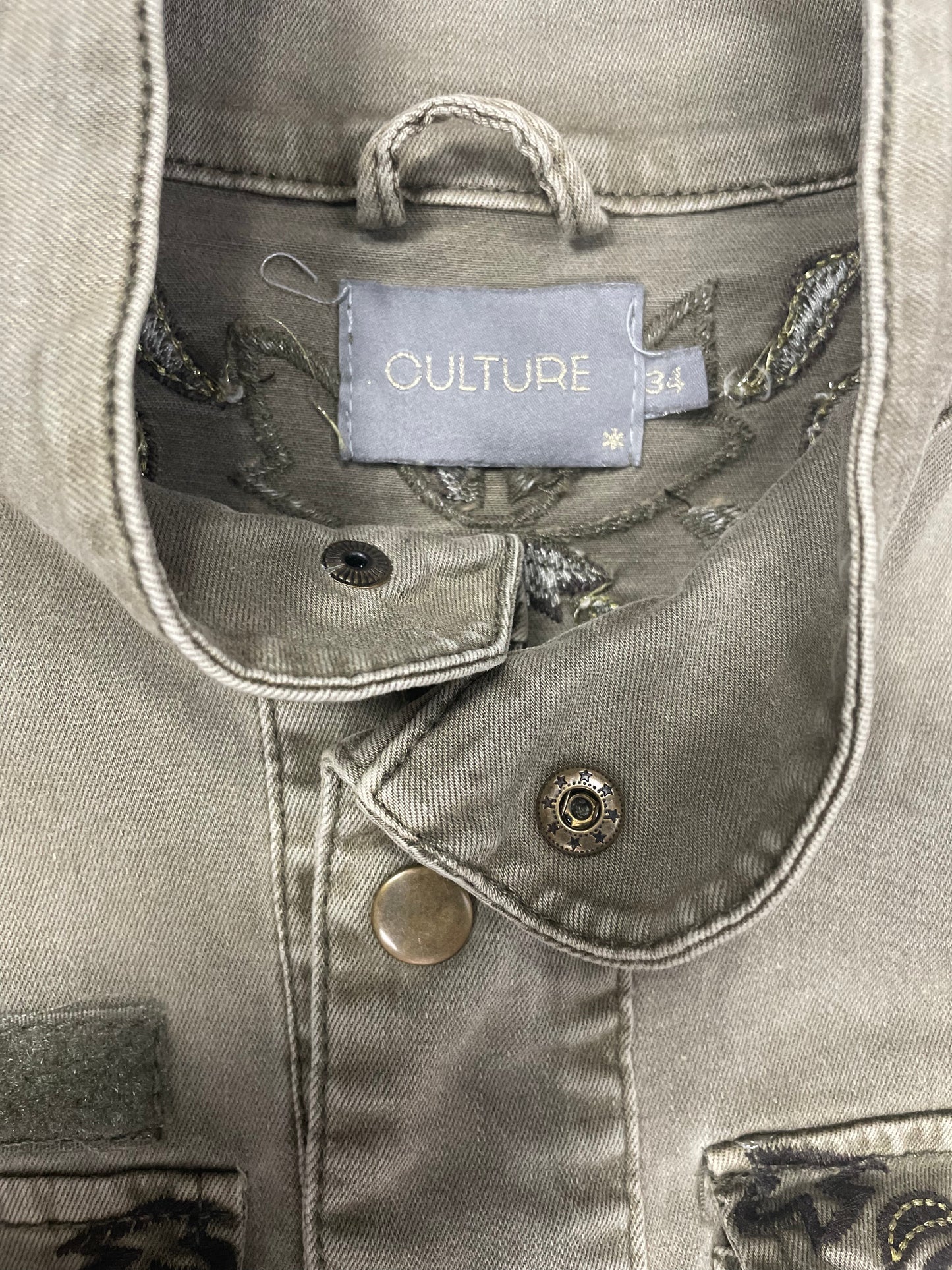 Culture Embroidered Utility Jacket – Khaki Vintage Jacket