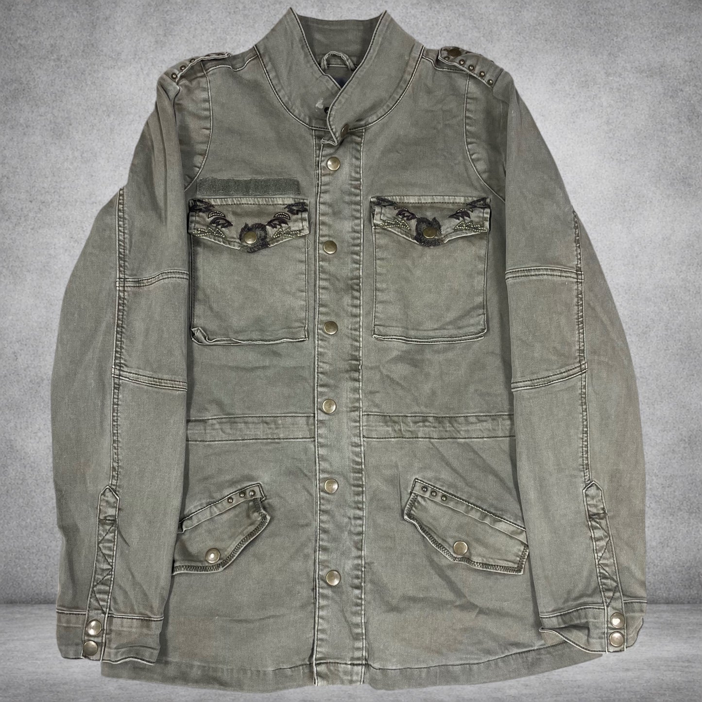 Culture Embroidered Utility Jacket – Khaki Vintage Jacket
