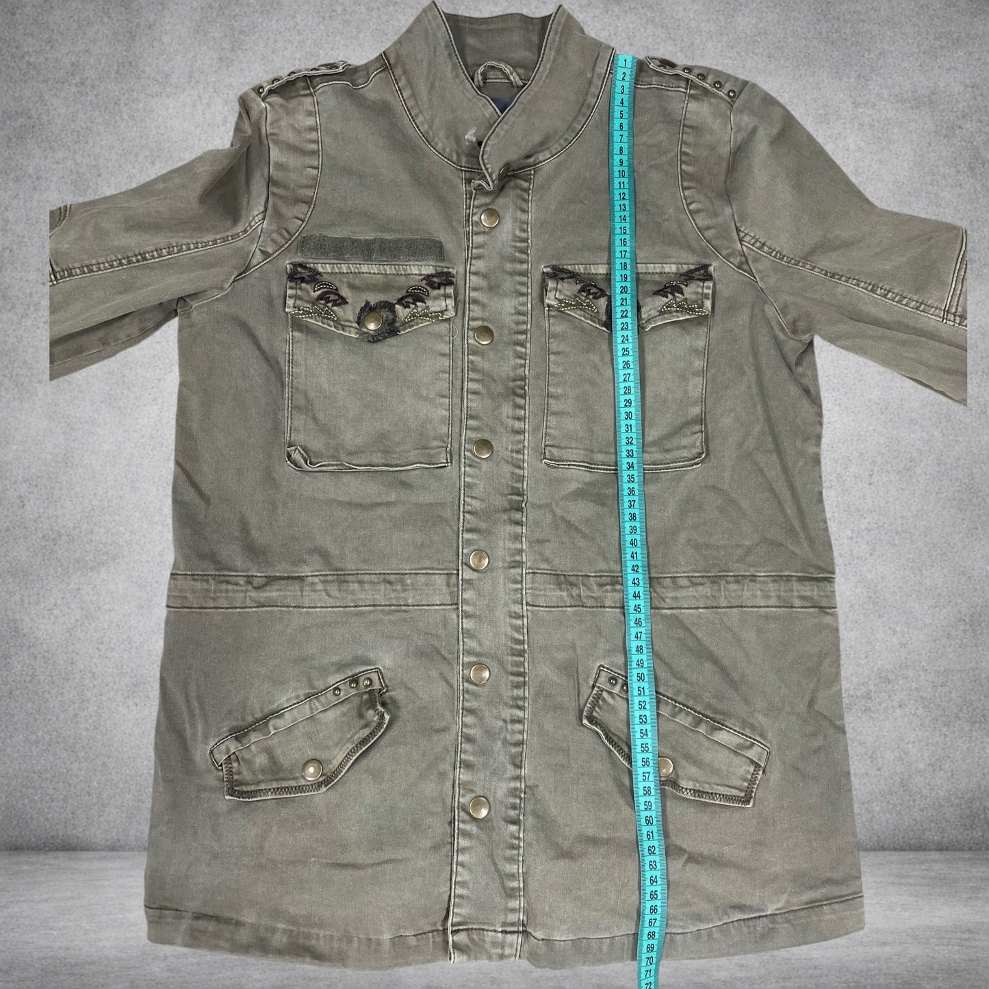 Culture Embroidered Utility Jacket – Khaki Vintage Jacket