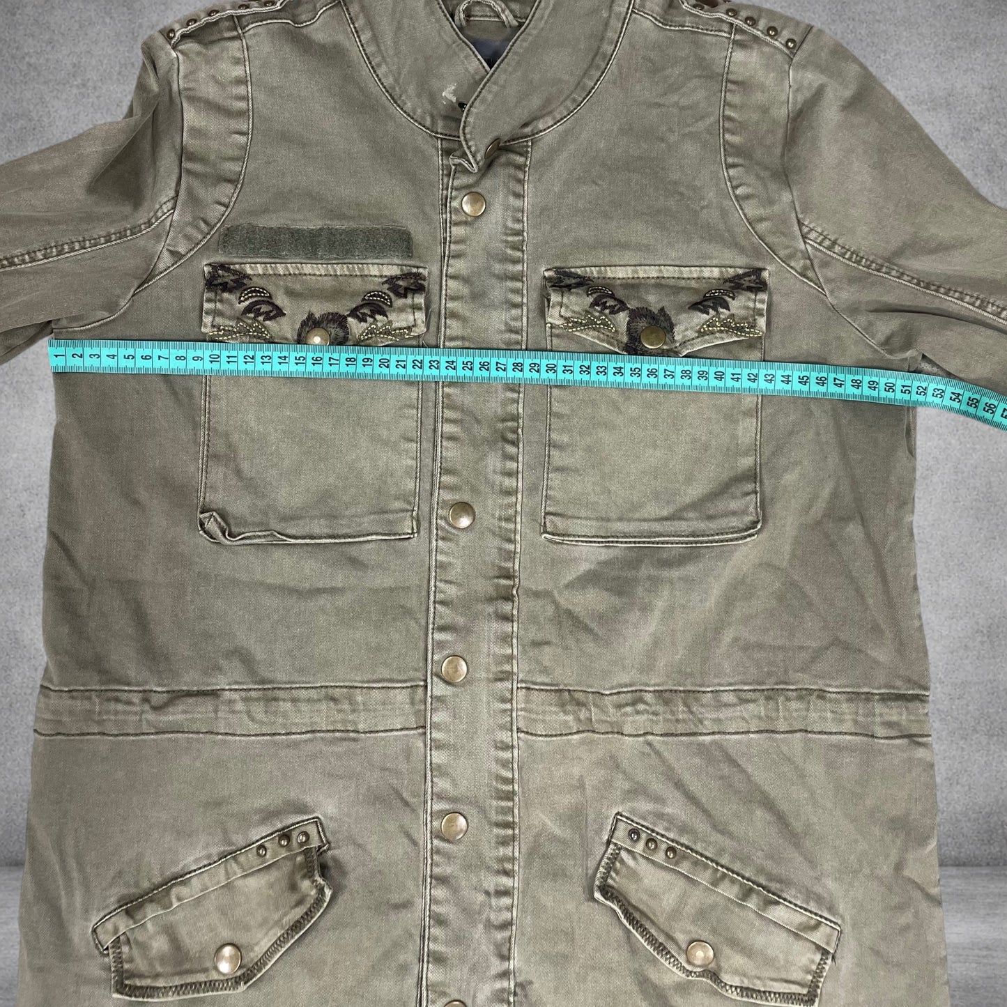 Culture Embroidered Utility Jacket – Khaki Vintage Jacket
