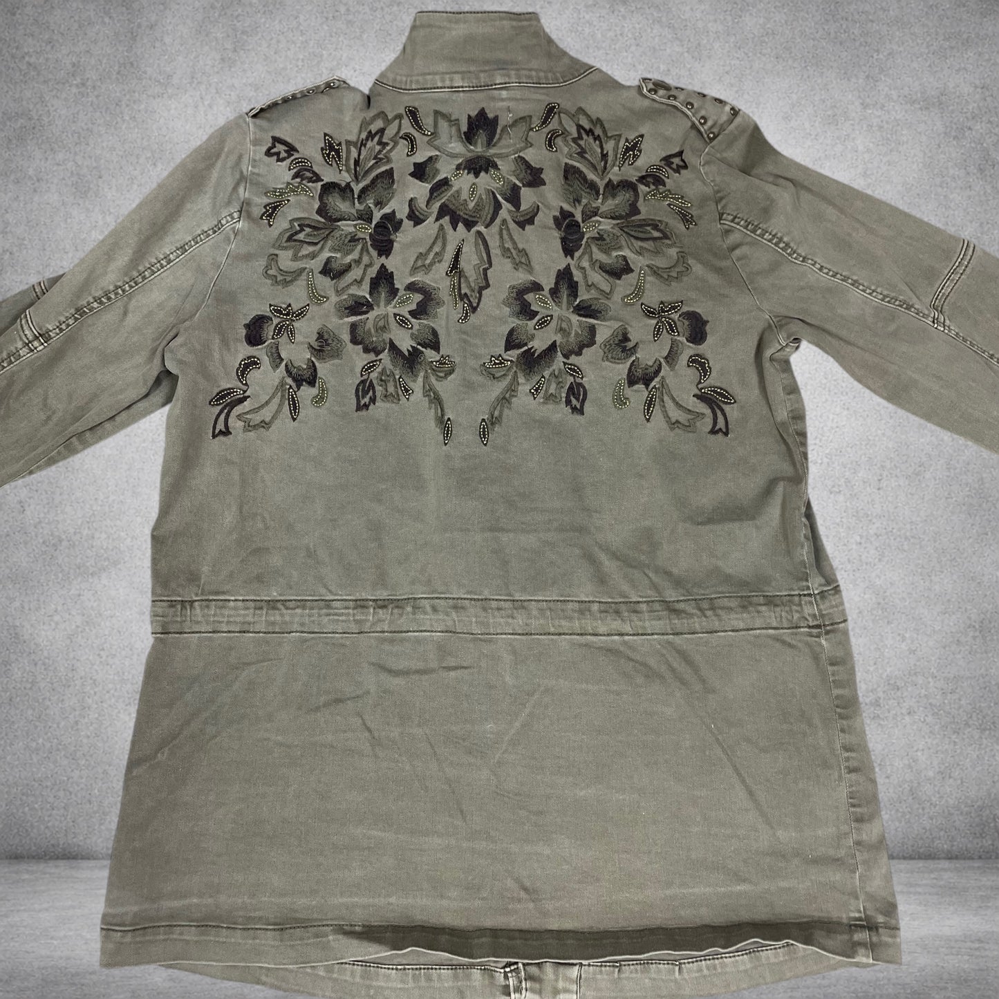Culture Embroidered Utility Jacket – Khaki Vintage Jacket